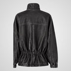 Leather Utility Field Jacket | Stand Collar Zip-Front Streetwear Jacket