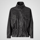 Leather Utility Field Jacket | Stand Collar Zip-Front Streetwear Jacket