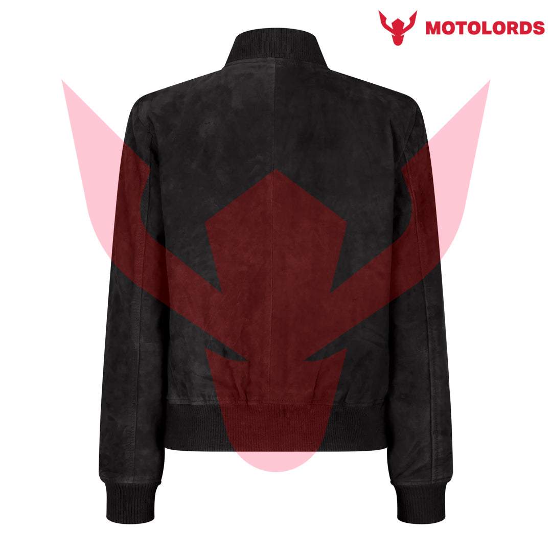 Plus Size Womens Genuine Suede Bomber Jacket Leather Casual Varsity
