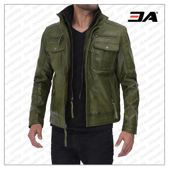 Moffit Green Real Leather Jacket