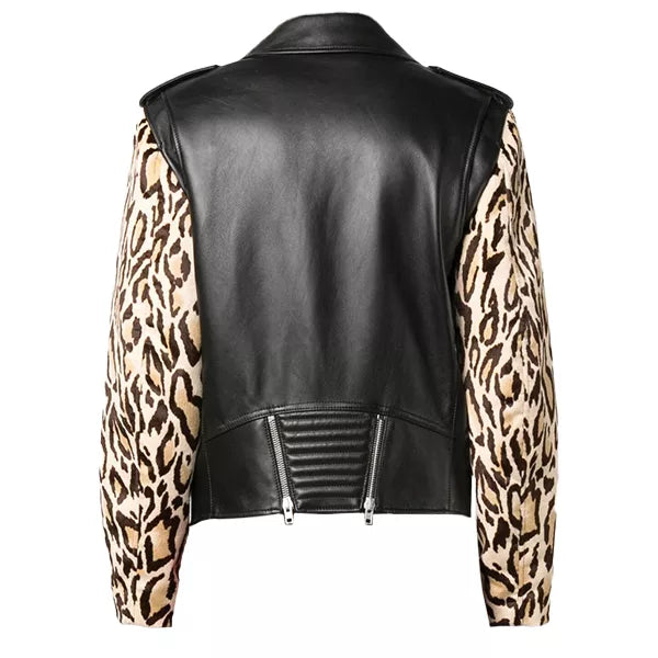 Mens Leopard Print Biker Leather Jacket