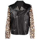 Mens Leopard Print Biker Leather Jacket