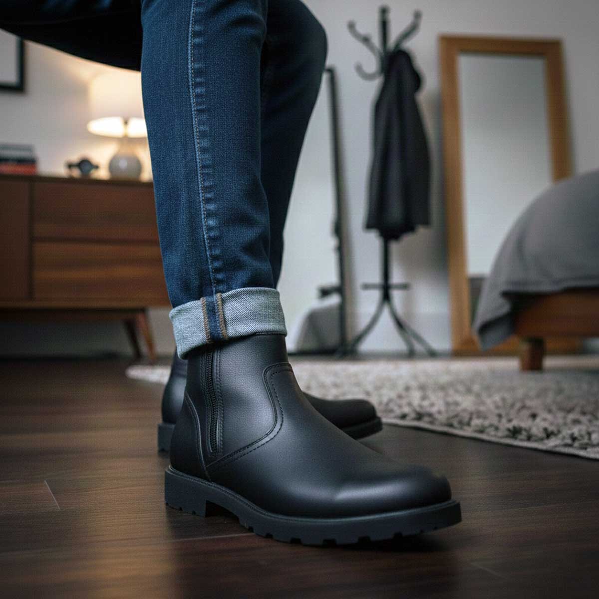 MMCC Men's Kickstart Black Leather Motorcycle Boots - MBM9009
