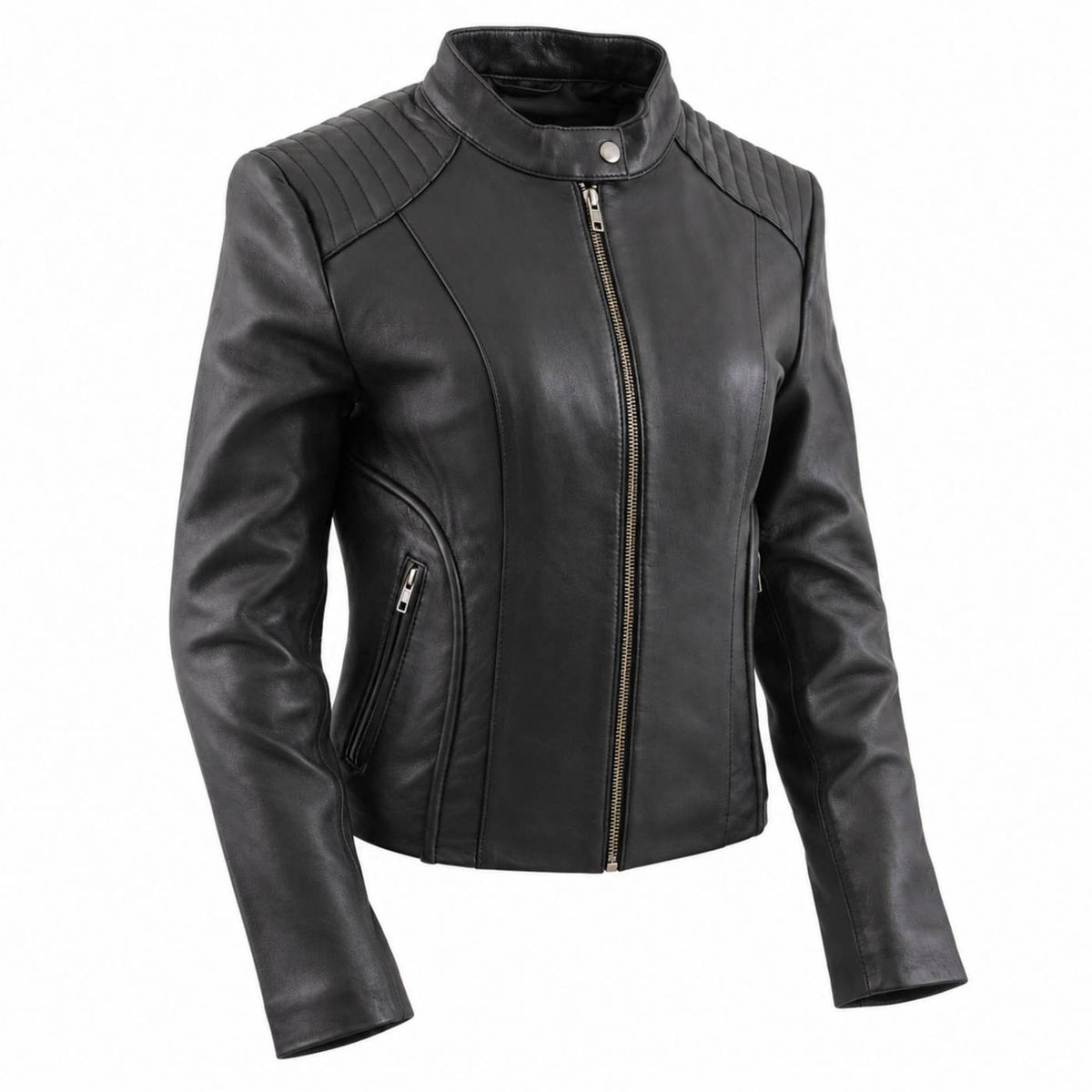 Milwaukee Leather LKL2735 Women's Black Premium Leather Scuba Style Biker Jacket w/ Mandarin Collar