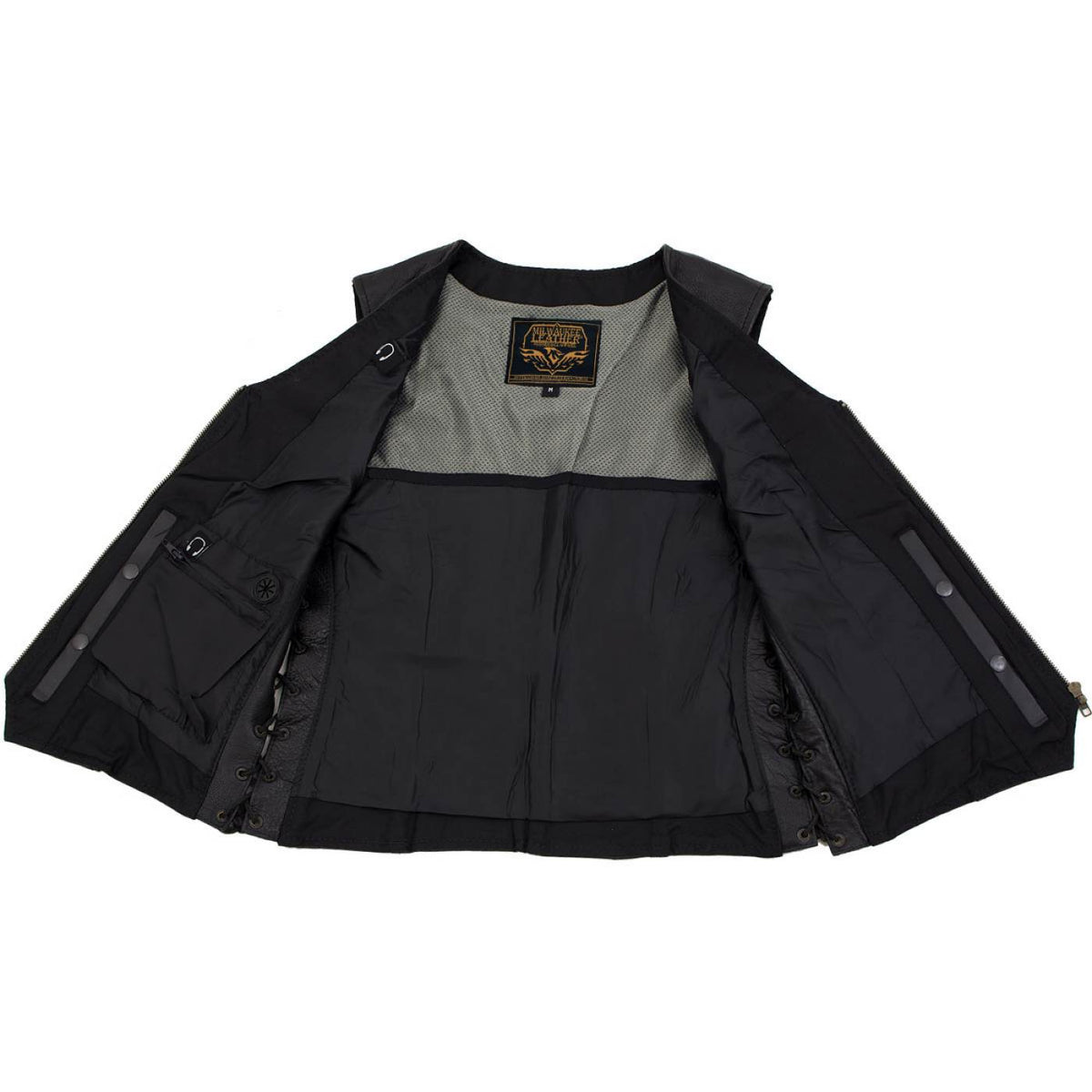Milwaukee Leather Women's Mistress Black Side Lace Leather Motorcycle Vest - LKL4714