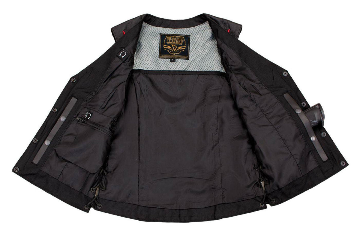 Milwaukee Leather Women's Gemma Black/Red Leather Motorcycle Vest with Side Laces - LKL4718