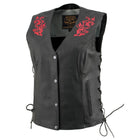Milwaukee Leather Women's Gemma Black/Red Leather Motorcycle Vest with Side Laces - LKL4718