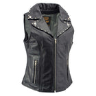 Milwaukee Leather Women's Dita Black Motorcycle Leather Vest w/ Riveted Lapel Collar - LKL4720