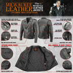 Milwaukee Leather LKM1701 Men's Classic Side Laced Black Motorcycle Premium Leather Jacket with CE Armor Protection