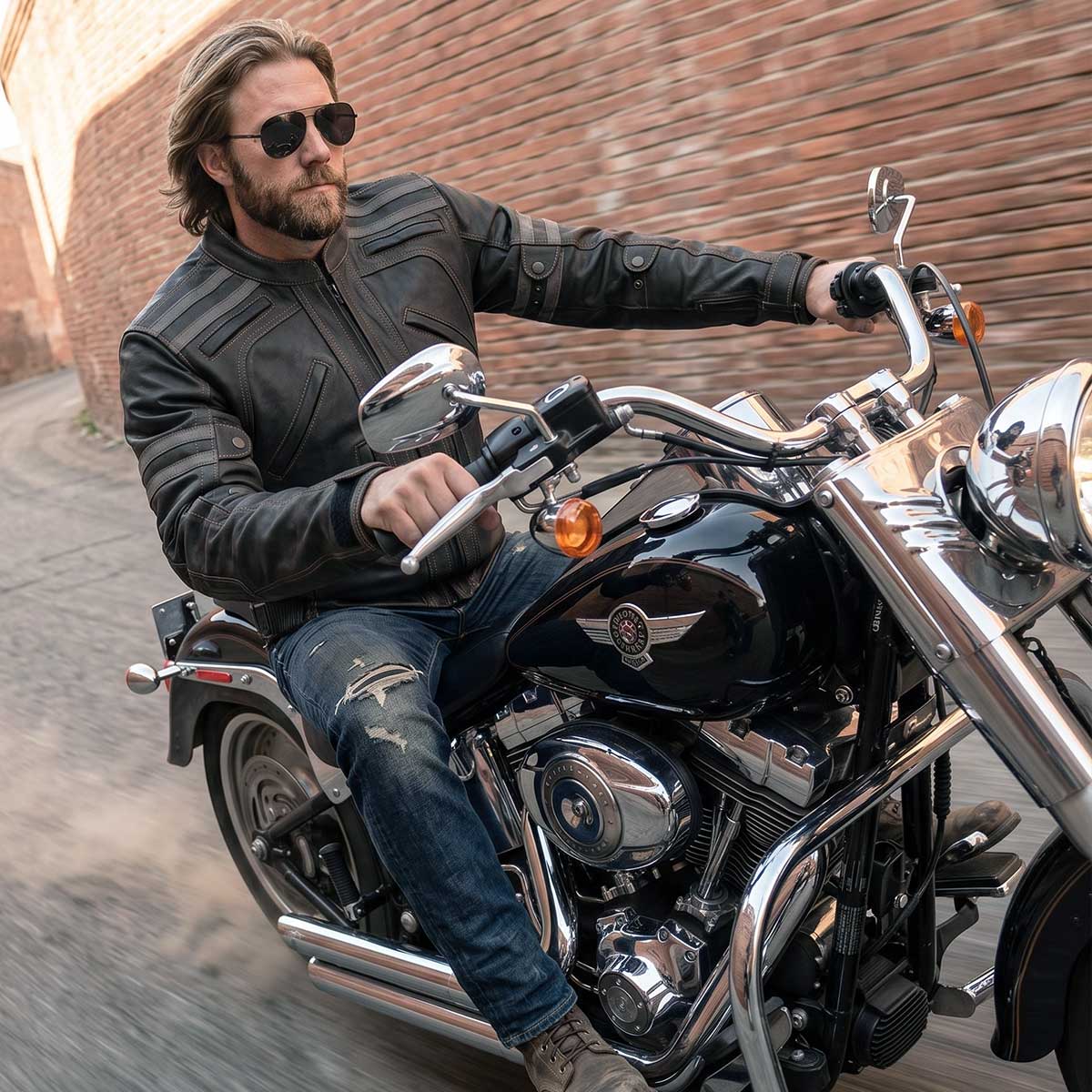 Milwaukee Leather Men's Matte Black 'Street' CE Armored Motorcycle Vented Jacket - Reflective - LKM17012