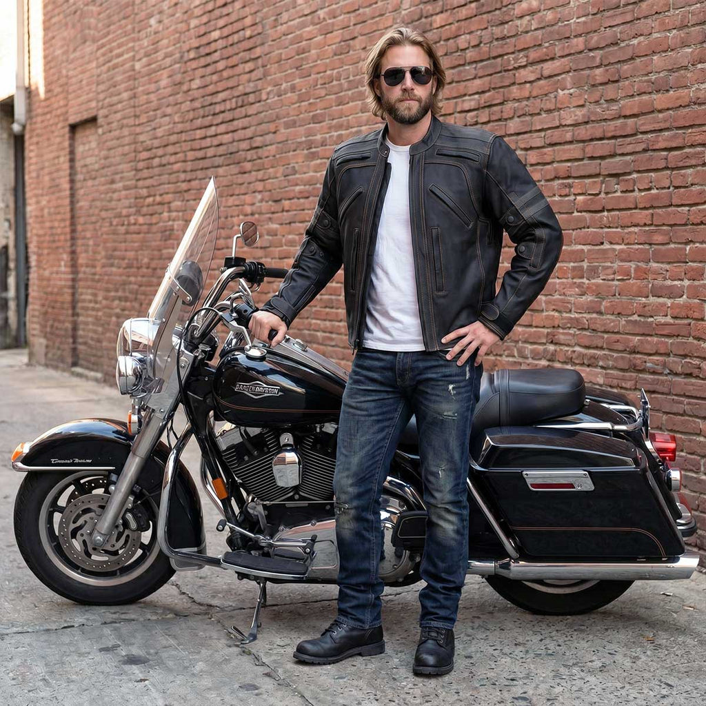Milwaukee Leather Men's Matte Black 'Street' CE Armored Motorcycle Vented Jacket - Reflective - LKM17012