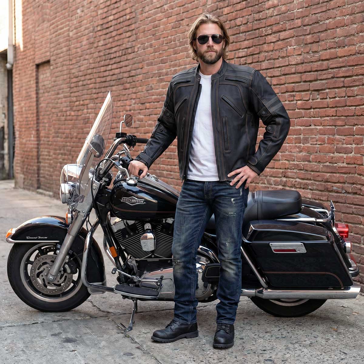 Milwaukee Leather Men's Matte Black 'Street' CE Armored Motorcycle Vented Jacket - Reflective - LKM17012
