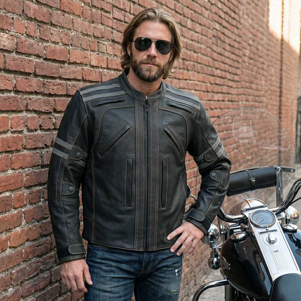 Milwaukee Leather Men's Matte Black 'Street' CE Armored Motorcycle Vented Jacket - Reflective - LKM17012