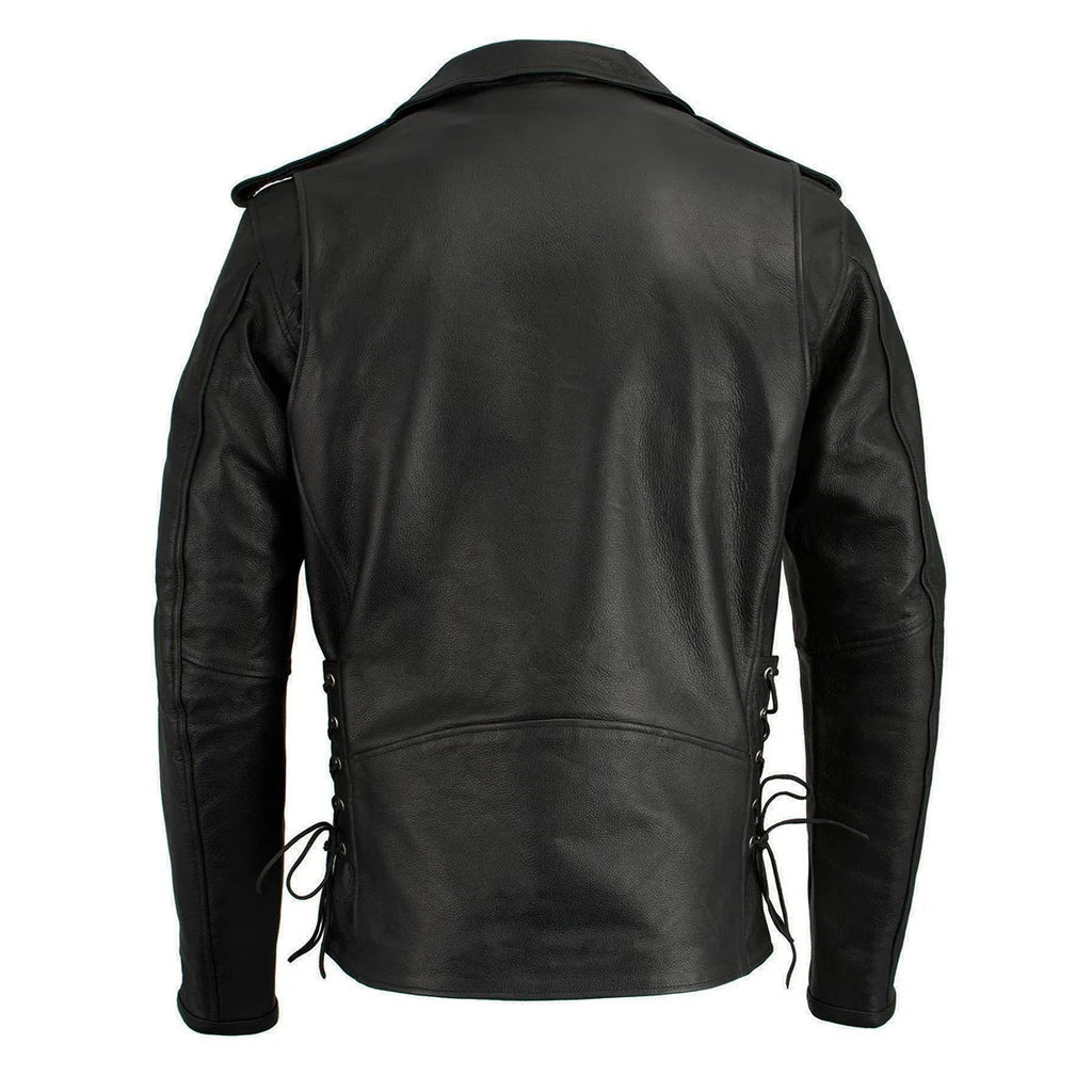 Men’s Black Police-Style Motorcycle Leather Jacket