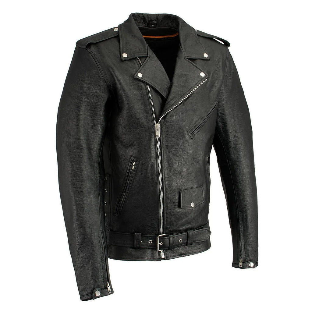Men’s Black Police-Style Motorcycle Leather Jacket