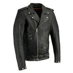 Men’s Black Police-Style Motorcycle Leather Jacket