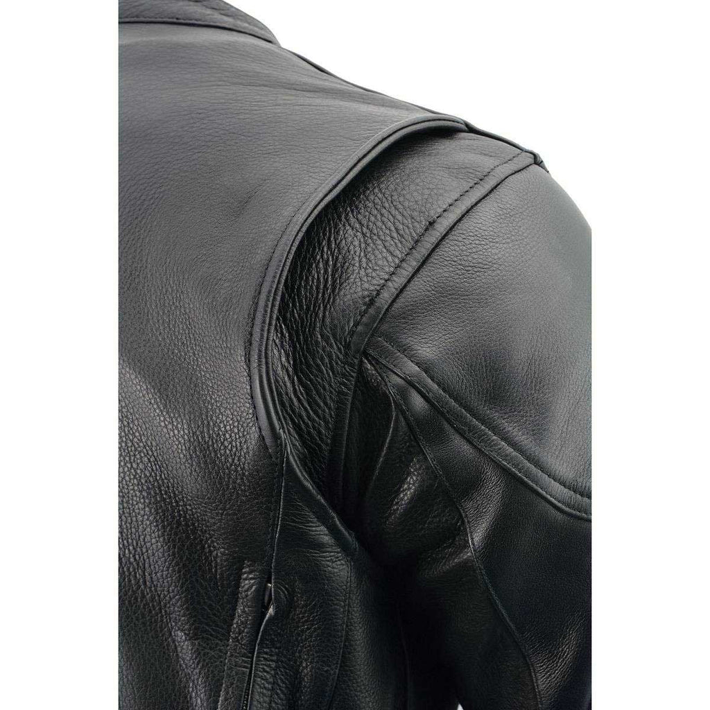 Milwaukee Leather LKM1765 Men's Black Leather Racer Style Side Laced Motorcycle Jacket w/ Ventilation System