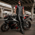 Milwaukee Leather LKM5713 Men's Premium Black Cowhide Leather Racing Pants w/ CE Armor Knee Protection