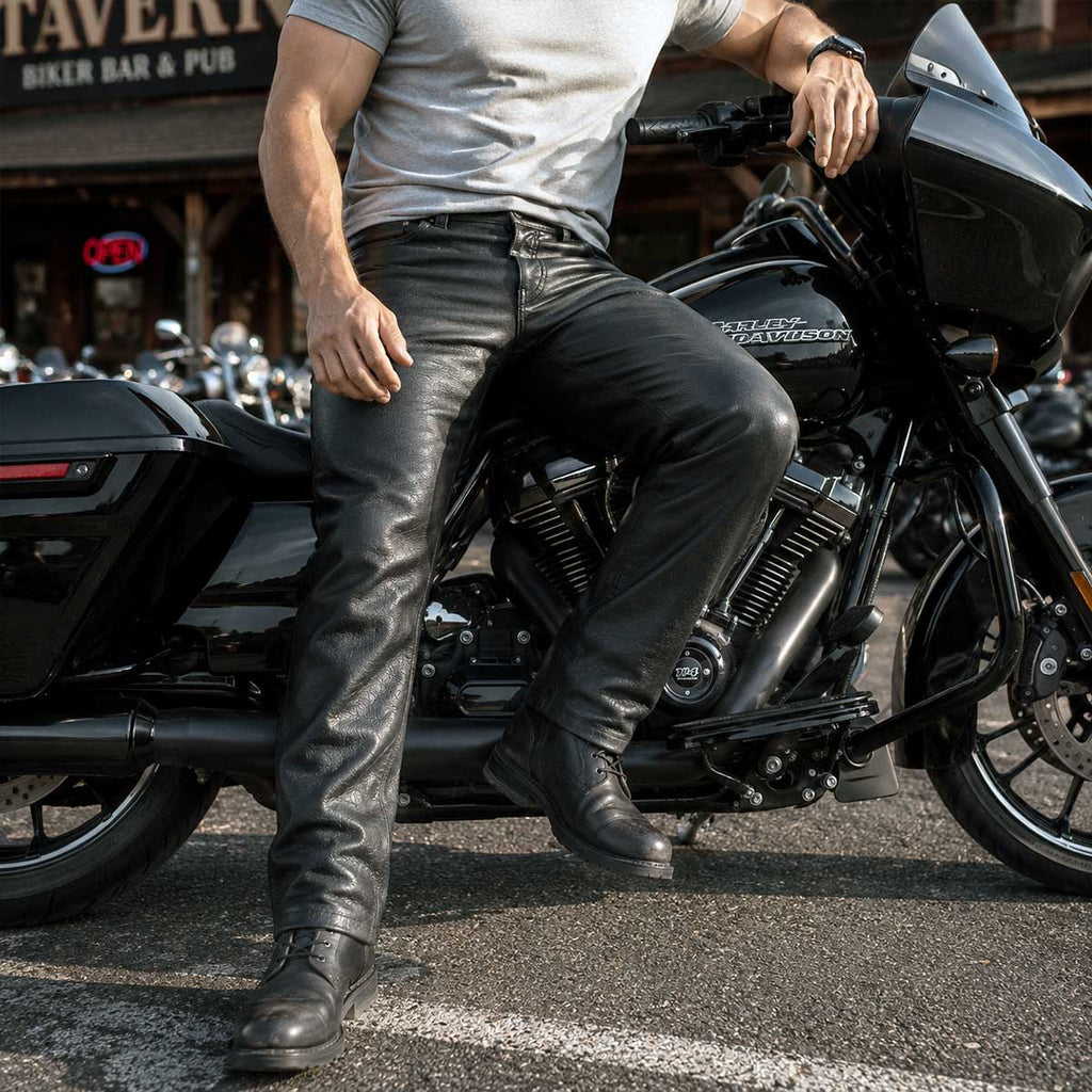 Milwaukee Leather LKM5718 Men's Classic Black Loose Fitted Motorcycle Casual Leather Biker Pants