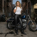 Milwaukee Leather LKM5719 Women's Black Buffalo Leather Motorcycle Riding Pants, Boot Cut, Unhemmed