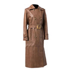 Womens Brown Double Breasted Military Trench Coat
