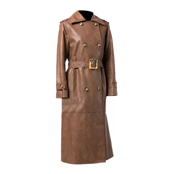 Womens Brown Double Breasted Military Trench Coat