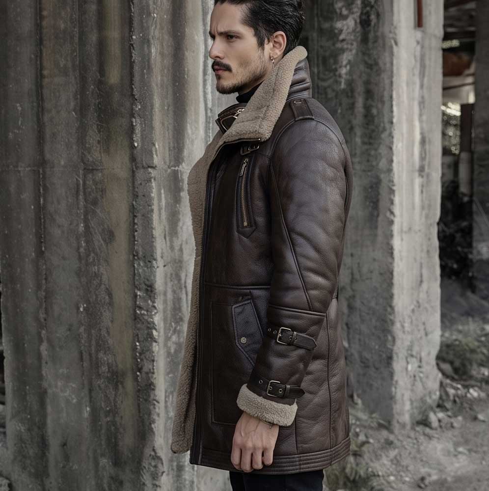 B3 Flight Jacket Men’s Shearling Aviator Fur Long Coat