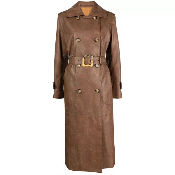 Womens Brown Double Breasted Military Trench Coat