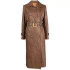 Womens Brown Double Breasted Military Trench Coat