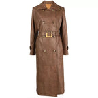 Womens Brown Double Breasted Military Trench Coat