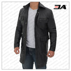 Shelby Mens Black Leather Car Coat