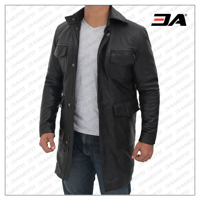 Shelby Mens Black Leather Car Coat