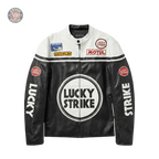 Lucky Strike Vintage Racing Leather Jacket - White & Black Edition