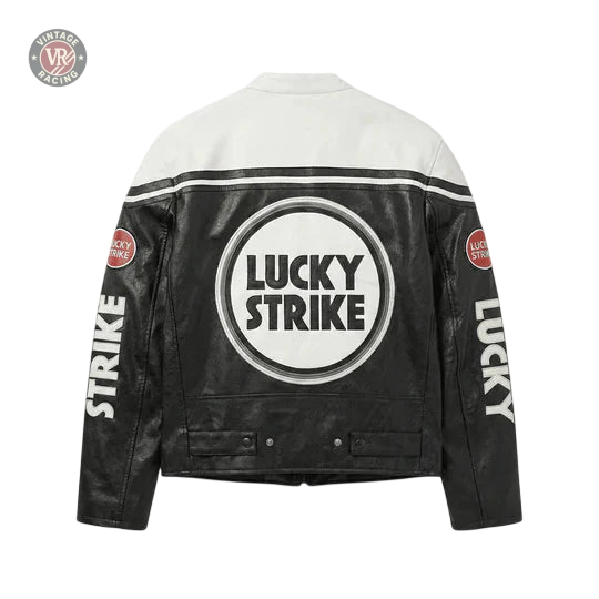 Lucky Strike Vintage Racing Leather Jacket - White & Black Edition