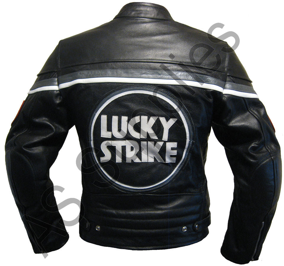 LUCKY STRIKE Leather Motorcycle Jacket - Black / Grey