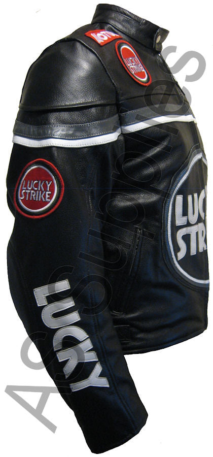 LUCKY STRIKE Leather Motorcycle Jacket - Black / Grey