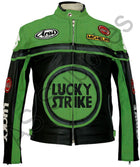 LUCKY STRIKE Leather Motorcycle Jacket - Black / Green
