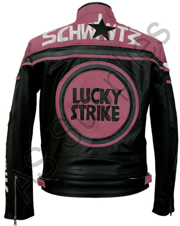 LUCKY STRIKE Leather Motorcycle Jacket - Black / Pink