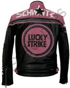 LUCKY STRIKE Leather Motorcycle Jacket - Black / Pink