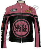 LUCKY STRIKE Leather Motorcycle Jacket - Black / Pink