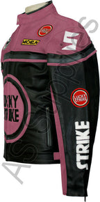 LUCKY STRIKE Leather Motorcycle Jacket - Black / Pink