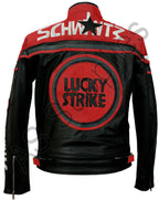 LUCKY STRIKE Leather Motorcycle Jacket - Black / Red