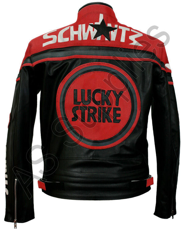 LUCKY STRIKE Leather Motorcycle Jacket - Black / Red