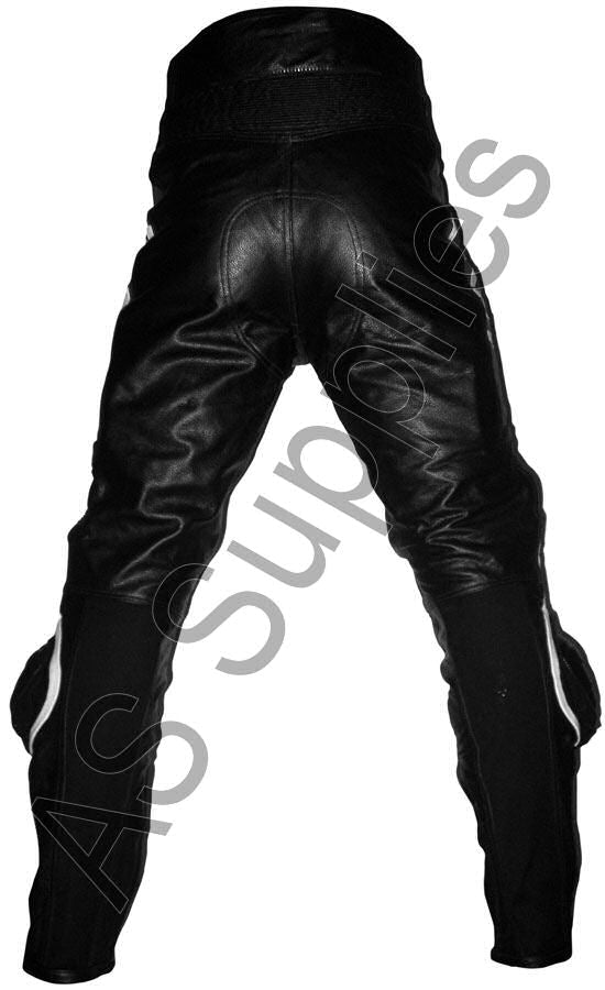 LUCKY STRIKE Leather Motorcycle Trousers - Black / White