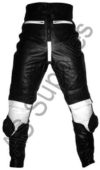 LUCKY STRIKE Leather Motorcycle Trousers - Black / White