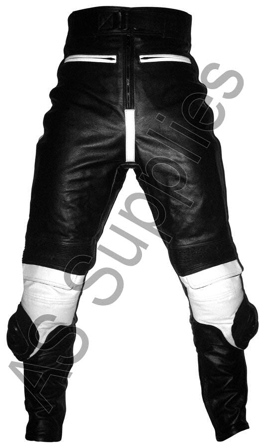 LUCKY STRIKE Leather Motorcycle Trousers - Black / White