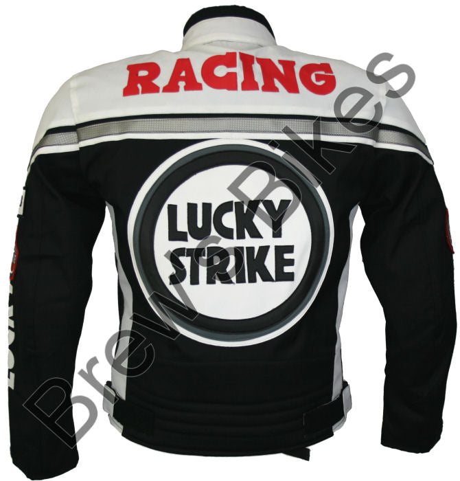 LUCKY STRIKE Cordura Textile Motorcycle Jacket - Black / White