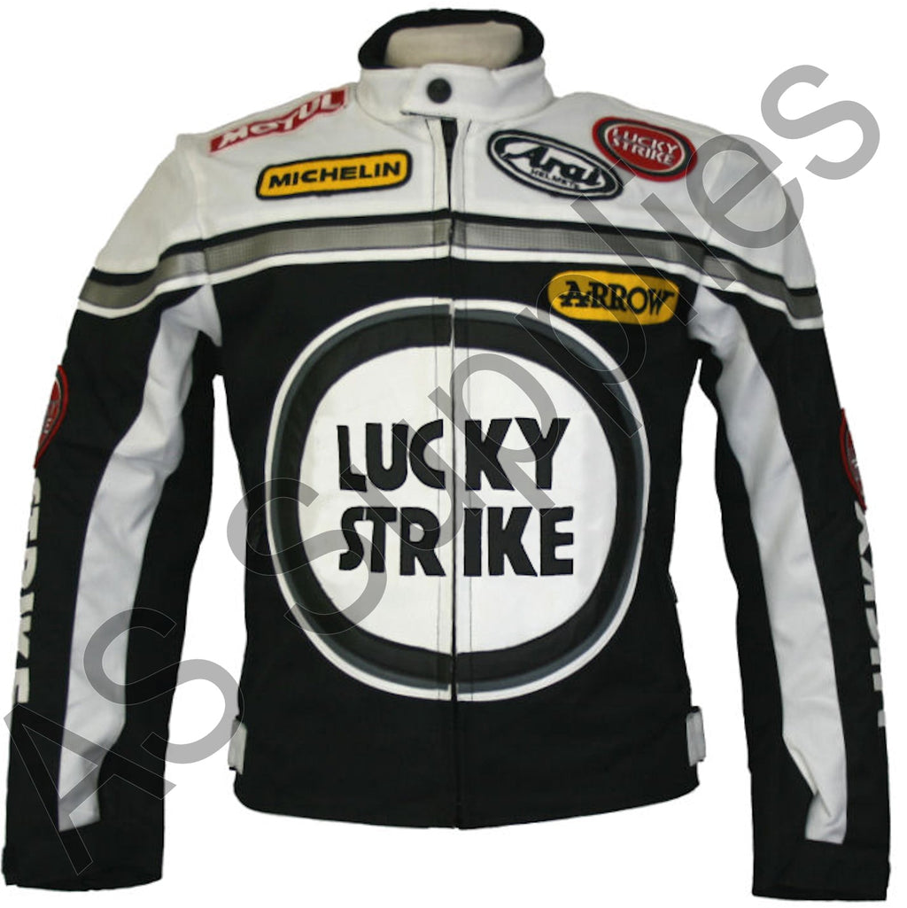 LUCKY STRIKE Cordura Textile Motorcycle Jacket - Black / White