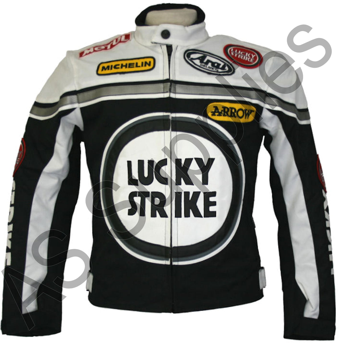 LUCKY STRIKE Cordura Textile Motorcycle Jacket - Black / White