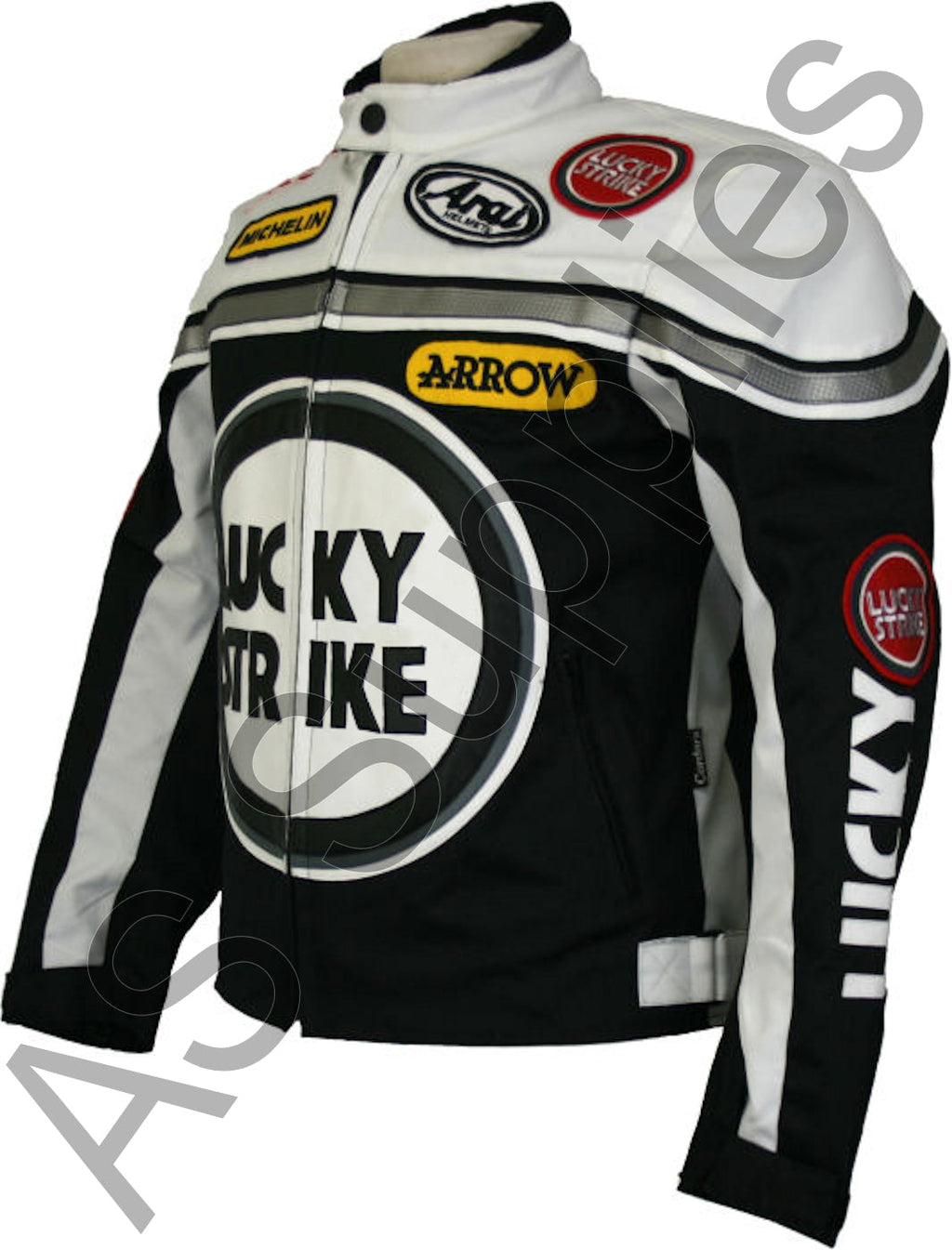 LUCKY STRIKE Cordura Textile Motorcycle Jacket - Black / White